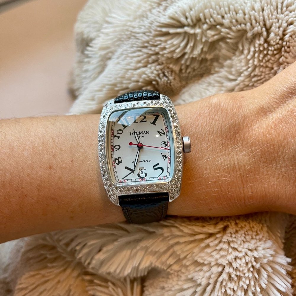 LOCAMAN Watch with pave diamonds and leather strap - Picture 2 of 4
